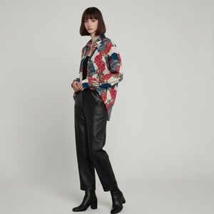 Vintage Diana Marco Women's Blouse Multicolored Silk Long Sleeve Button-Up Sz 14